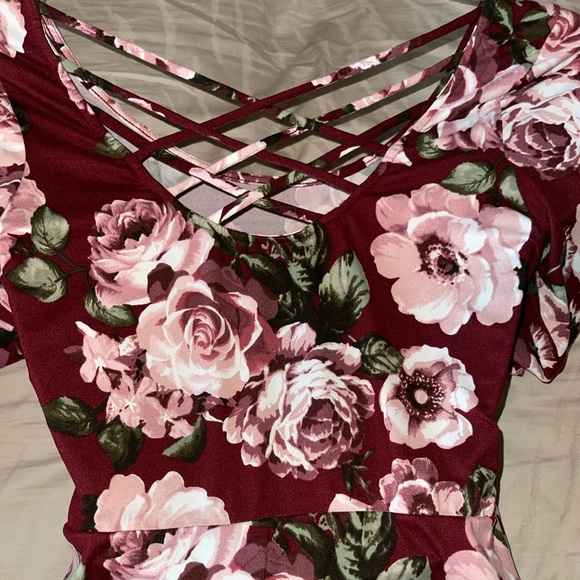 Maroon Floral Dress - Picture 2 of 2
